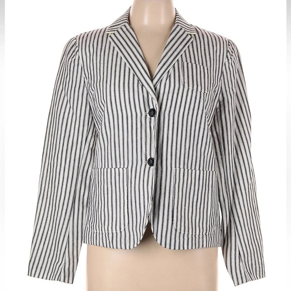 Gap Linen Blend Navy Stripe Lightweight Blazer Jacket Women’s Size 10 Medium - Picture 1 of 7